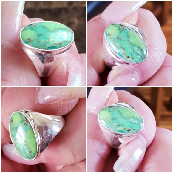 Genuine Copper Green Turquoise Ring Size 7.5 - Picture 4 of 7